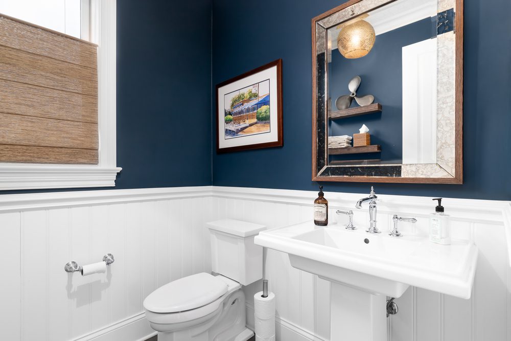 navy blue bathroom