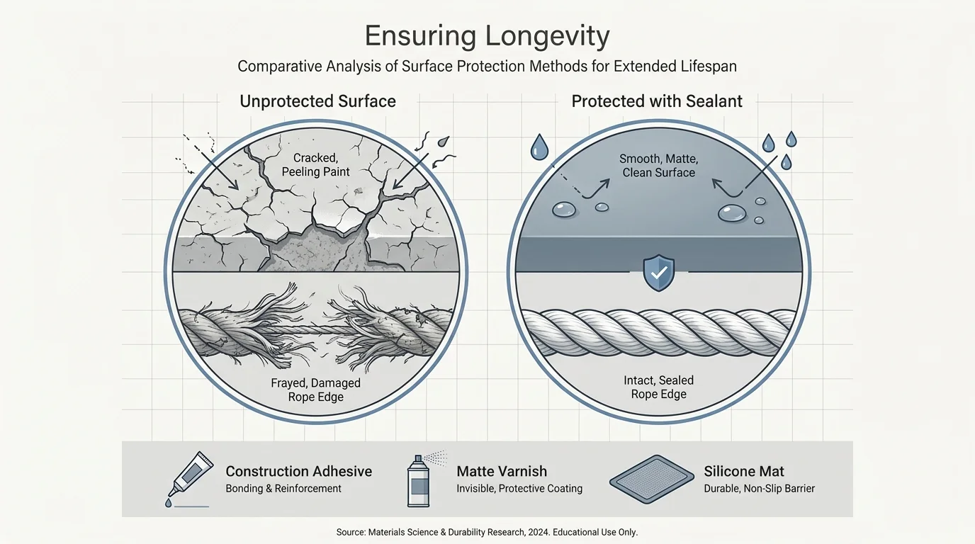A diagram comparing unprotected DIY surfaces to those treated with sealants for better durability.
