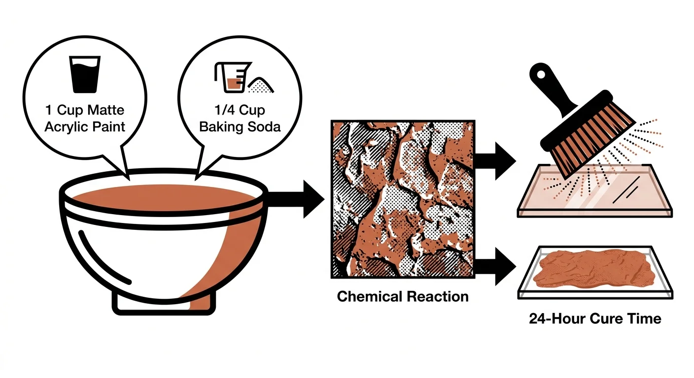 A diagram showing the ratio of 1 cup paint to 1/4 cup baking soda to create a gritty ceramic texture.