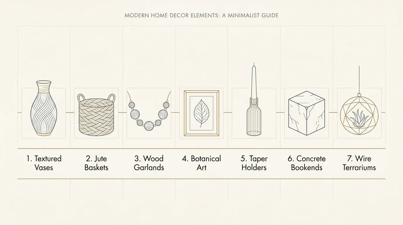 An infographic listing seven DIY projects: vases, baskets, garlands, botanical art, candle holders, bookends, and terrariums.