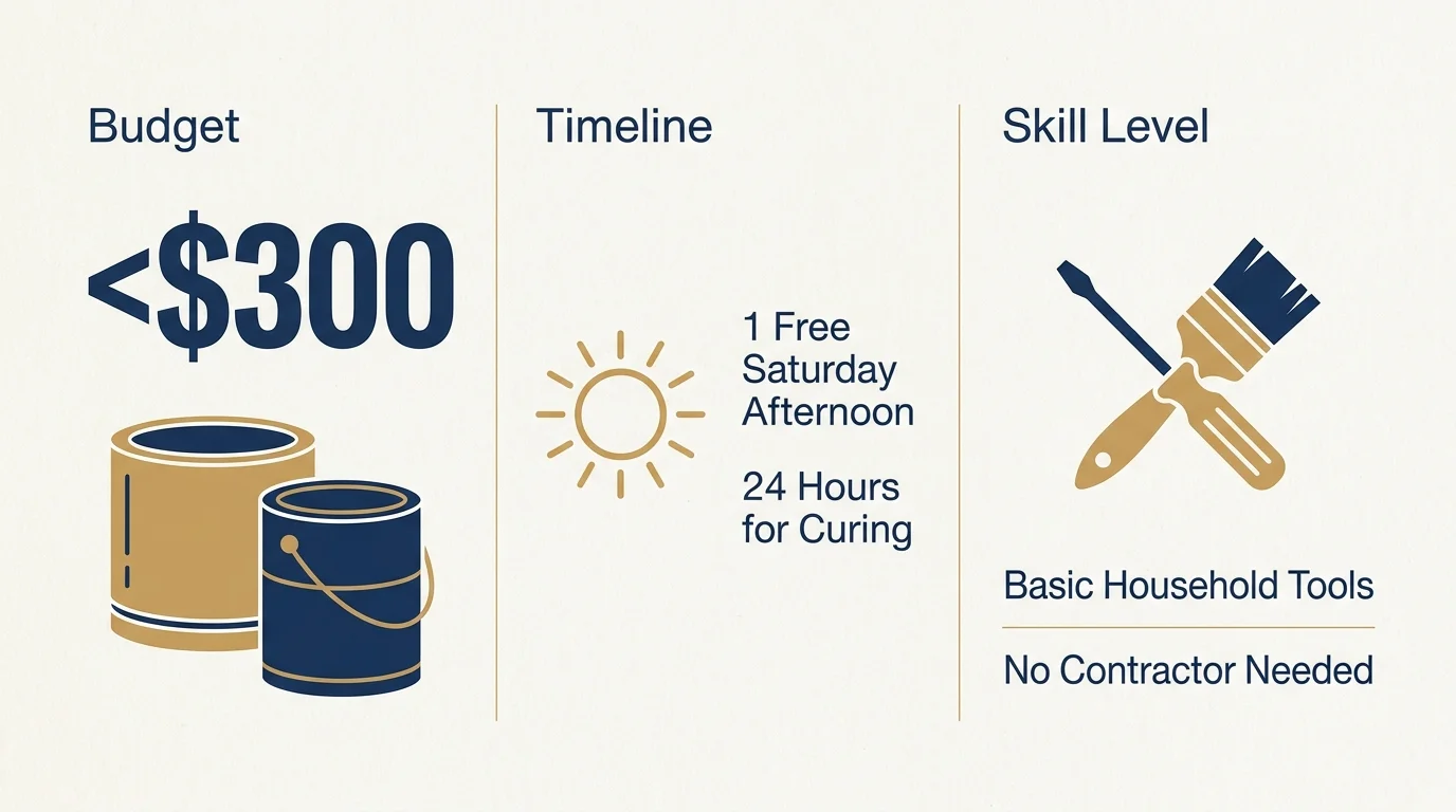 An infographic showing a sub-three-hundred-dollar budget and a single Saturday timeline for DIY projects.