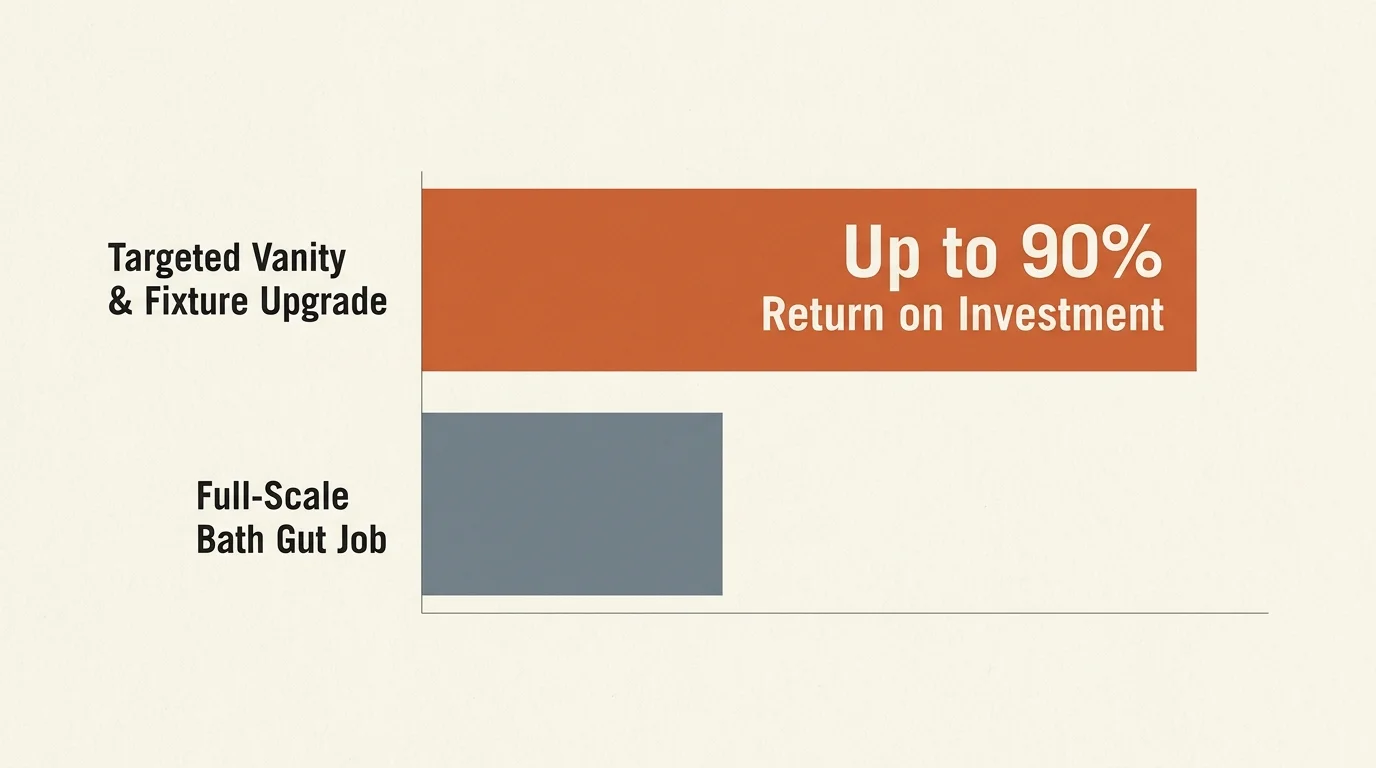 A comparative bar chart showing a targeted upgrade returning up to 90% ROI compared to a full gut job.