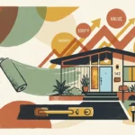 An artistic graphic illustration of a stylized home with DIY tools and a fresh coat of paint representing home value growth.